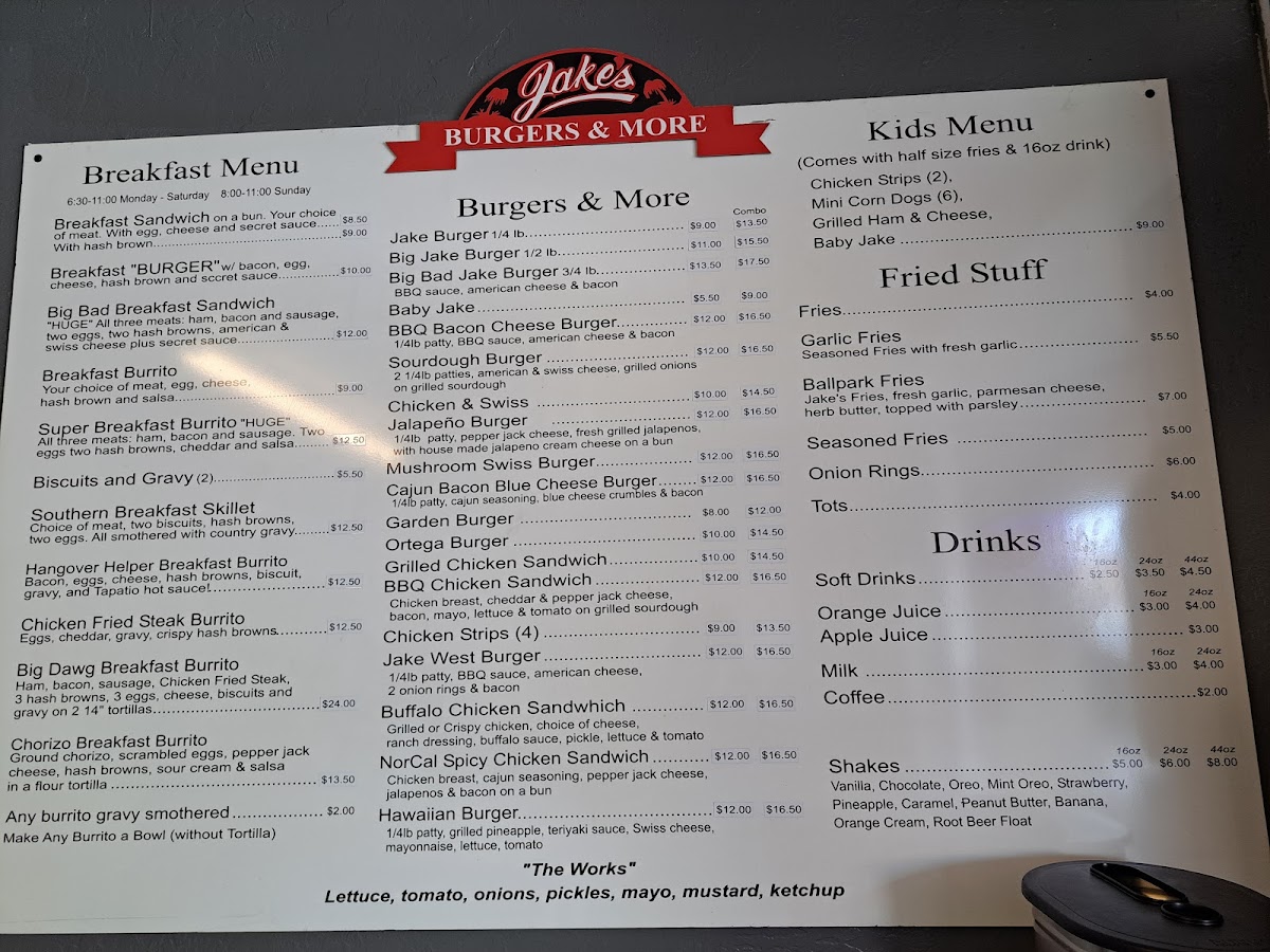 Jake's Burgers & More Menu - Image 2